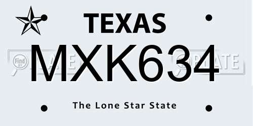 MXK634 Texas License Plate