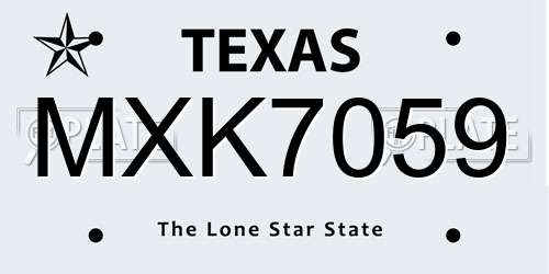 MXK7059 Texas License Plate