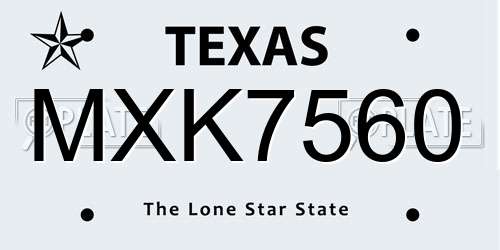 MXK7560 Texas License Plate