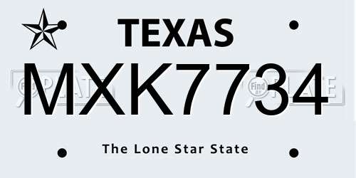 MXK7734 Texas License Plate