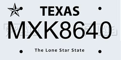 MXK8640 Texas License Plate