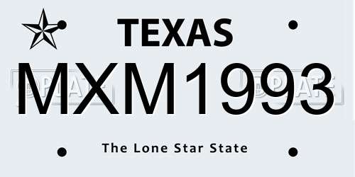 MXM1993 Texas License Plate