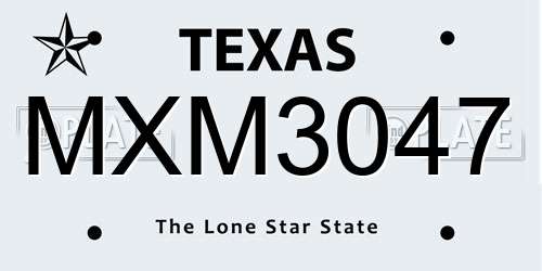 MXM3047 Texas License Plate