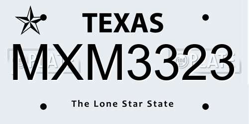 MXM3323 Texas License Plate