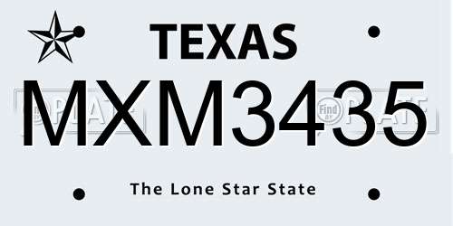 MXM3435 Texas License Plate