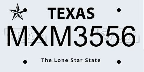 MXM3556 Texas License Plate