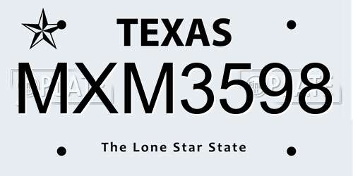 MXM3598 Texas License Plate