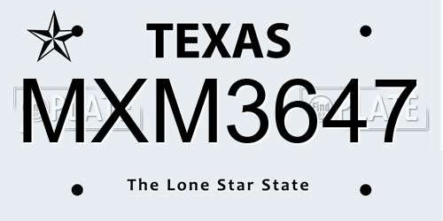 MXM3647 Texas License Plate