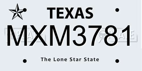 MXM3781 Texas License Plate