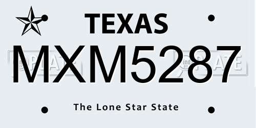 MXM5287 Texas License Plate
