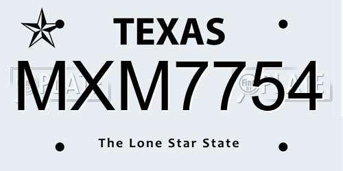 MXM7754 Texas License Plate