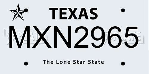 MXN2965 Texas License Plate
