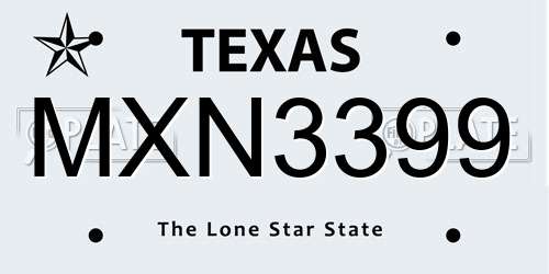 MXN3399 Texas License Plate