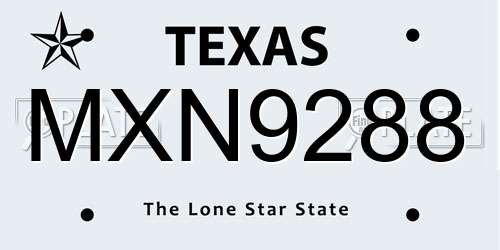 MXN9288 Texas License Plate