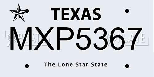 MXP5367 Texas License Plate