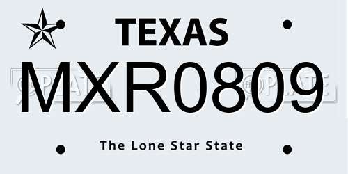 MXR0809 Texas License Plate