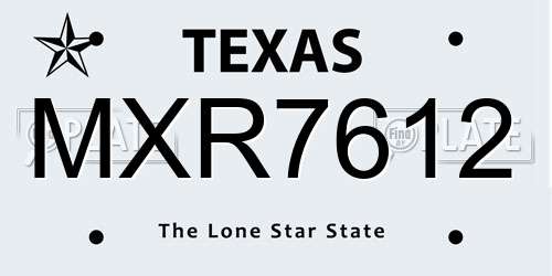 MXR7612 Texas License Plate