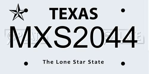 MXS2044 Texas License Plate