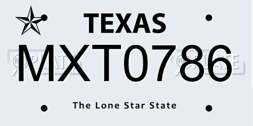 MXT0786 Texas License Plate