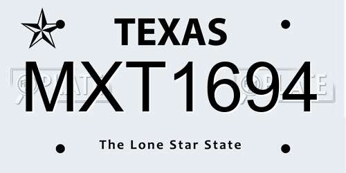 MXT1694 Texas License Plate