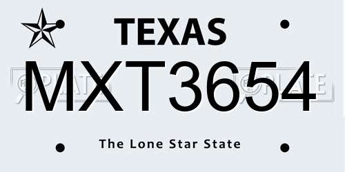 MXT3654 Texas License Plate