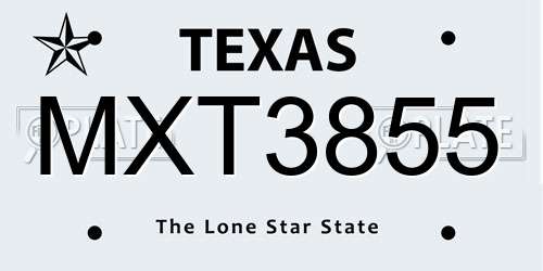 MXT3855 Texas License Plate