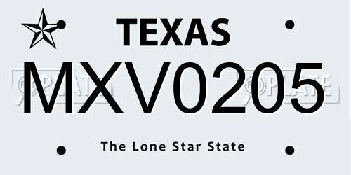 MXV0205 Texas License Plate