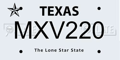 MXV220 Texas License Plate