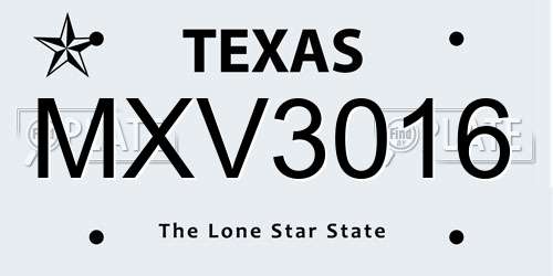 MXV3016 Texas License Plate