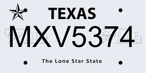 MXV5374 Texas License Plate