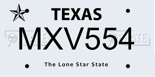 MXV554 Texas License Plate