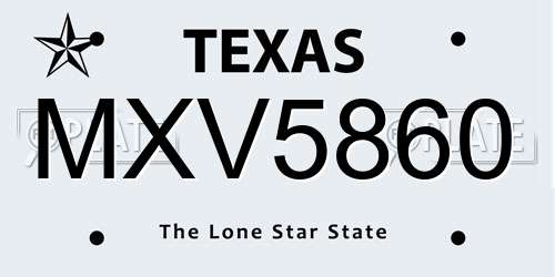 MXV5860 Texas License Plate