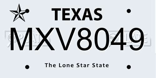 MXV8049 Texas License Plate