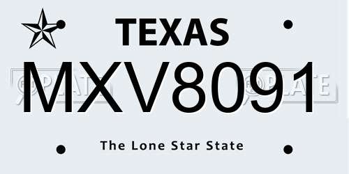 MXV8091 Texas License Plate