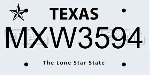 MXW3594 Texas License Plate