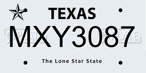 MXY3087 Texas License Plate