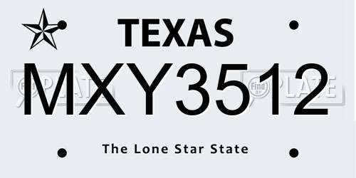 MXY3512 Texas License Plate