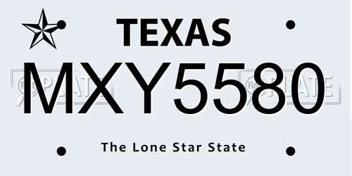 MXY5580 Texas License Plate