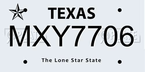 MXY7706 Texas License Plate