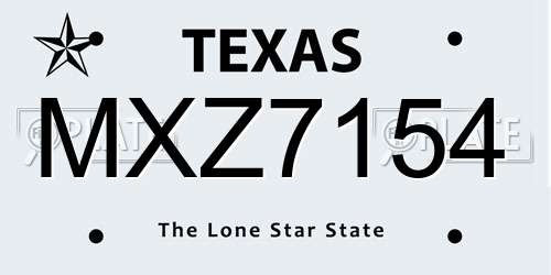 MXZ7154 Texas License Plate