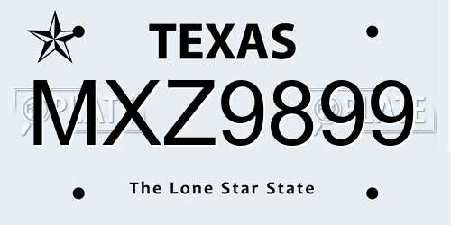MXZ9899 Texas License Plate