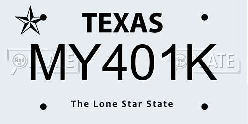 MY401K Texas License Plate