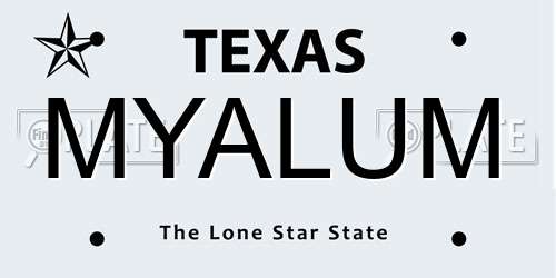 MYALUM Texas License Plate