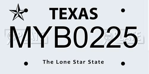 MYB0225 Texas License Plate