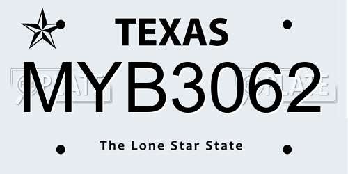 MYB3062 Texas License Plate