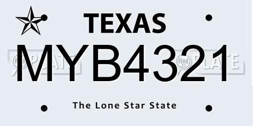 MYB4321 Texas License Plate