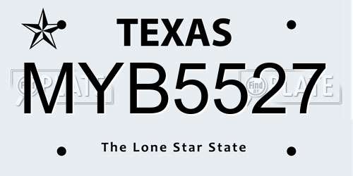 MYB5527 Texas License Plate