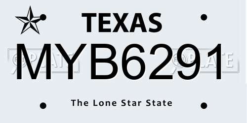 MYB6291 Texas License Plate