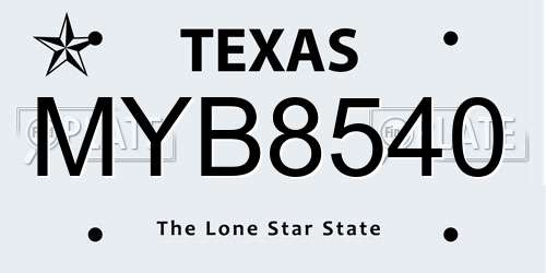 MYB8540 Texas License Plate
