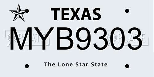MYB9303 Texas License Plate